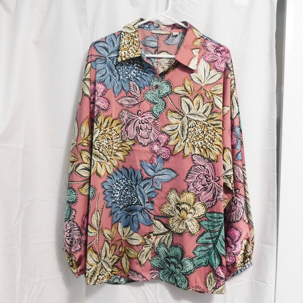 Sunny Leigh - Mauve Floral Long Sleeve Button Down Shirt - 2X NWT